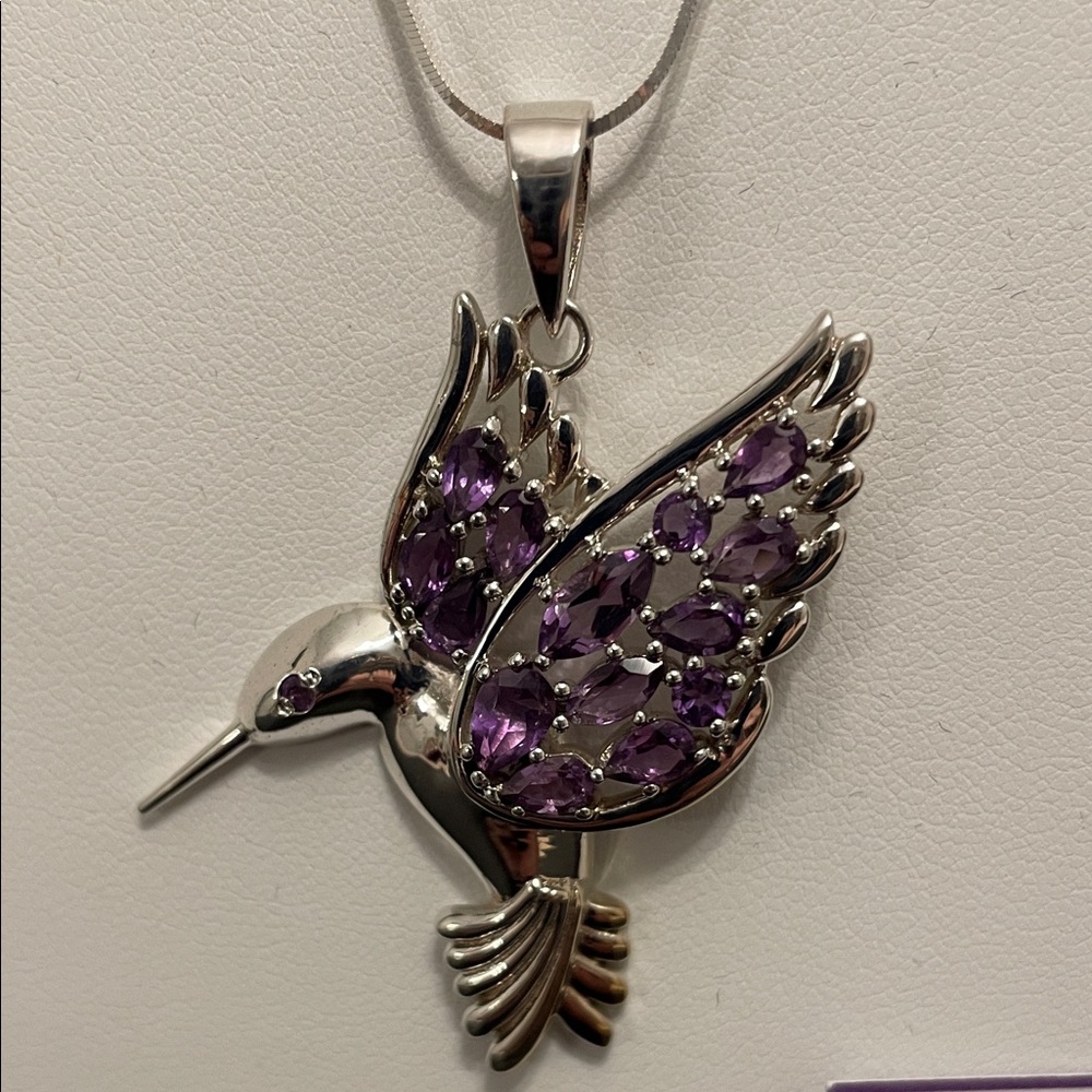 Himalayan Gems Amethyst Hummingbird Pendant with Chain